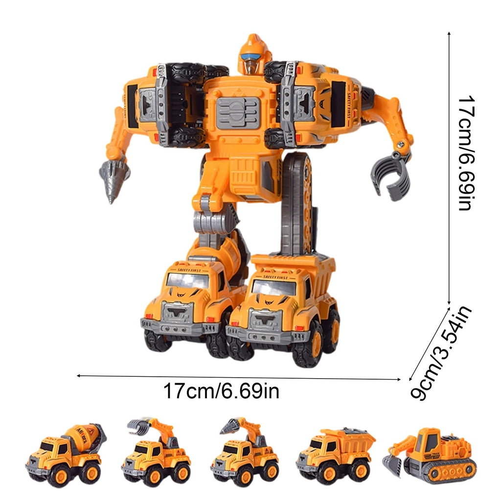 Dinosaur Toys– 5-in-1 Detachable Construction Vehicles Set–Transform Robot Toys Cars
