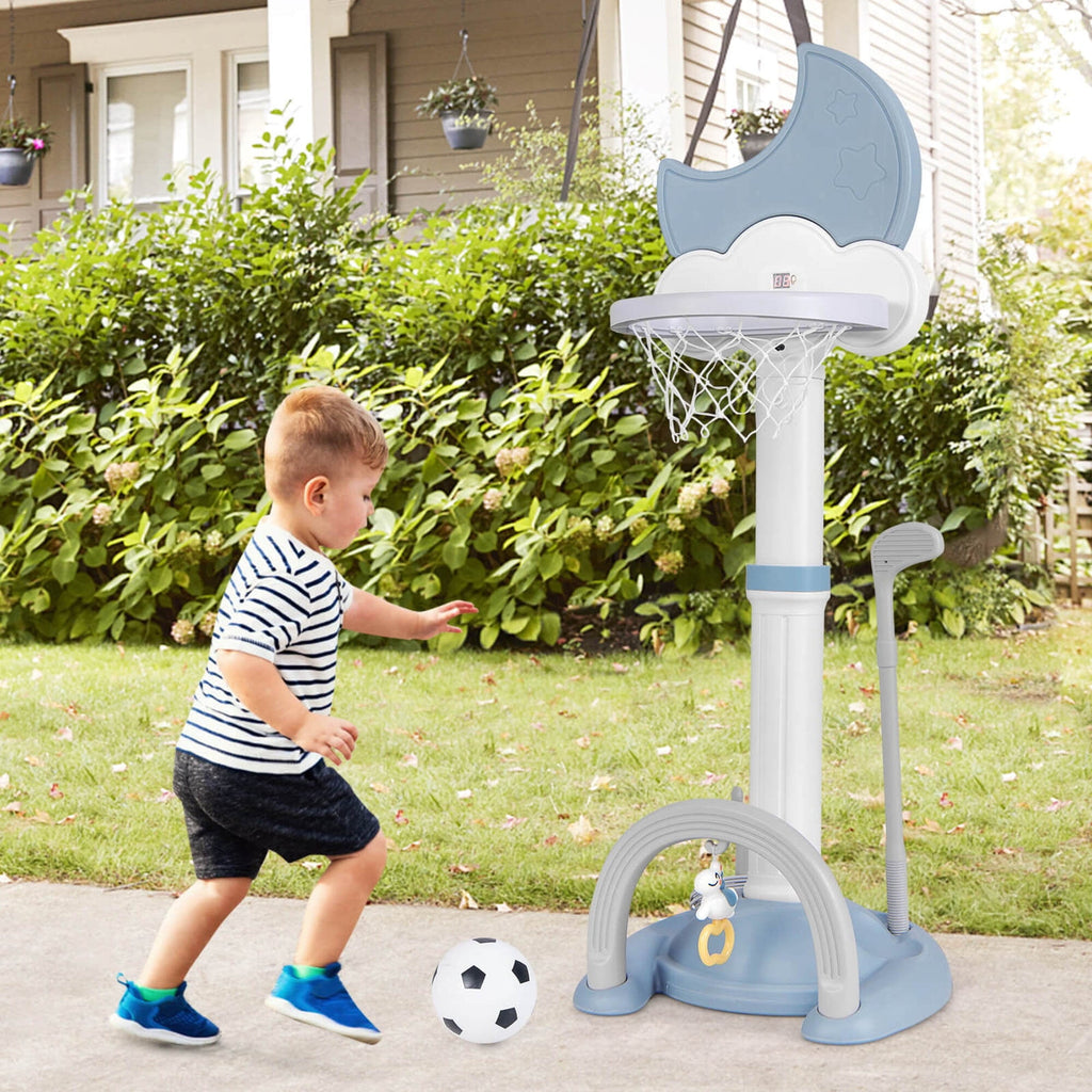 Toddlers Basketball Hoop with Basketball Soccer Golf and Ring Toss Game