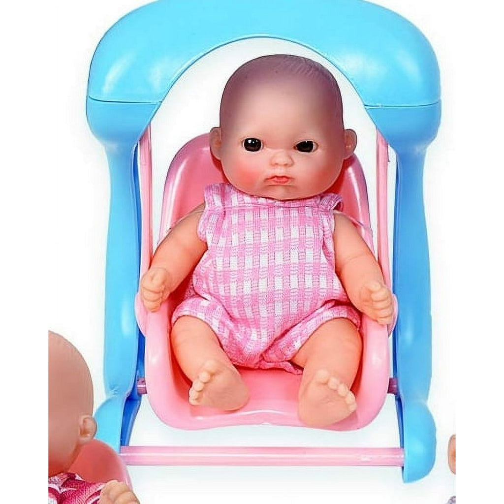 Set Of 6 Scary Baby Mini Dolls With Cradle, High Chair, Walker, Bathtub, Swing, And Baby Seat Scare