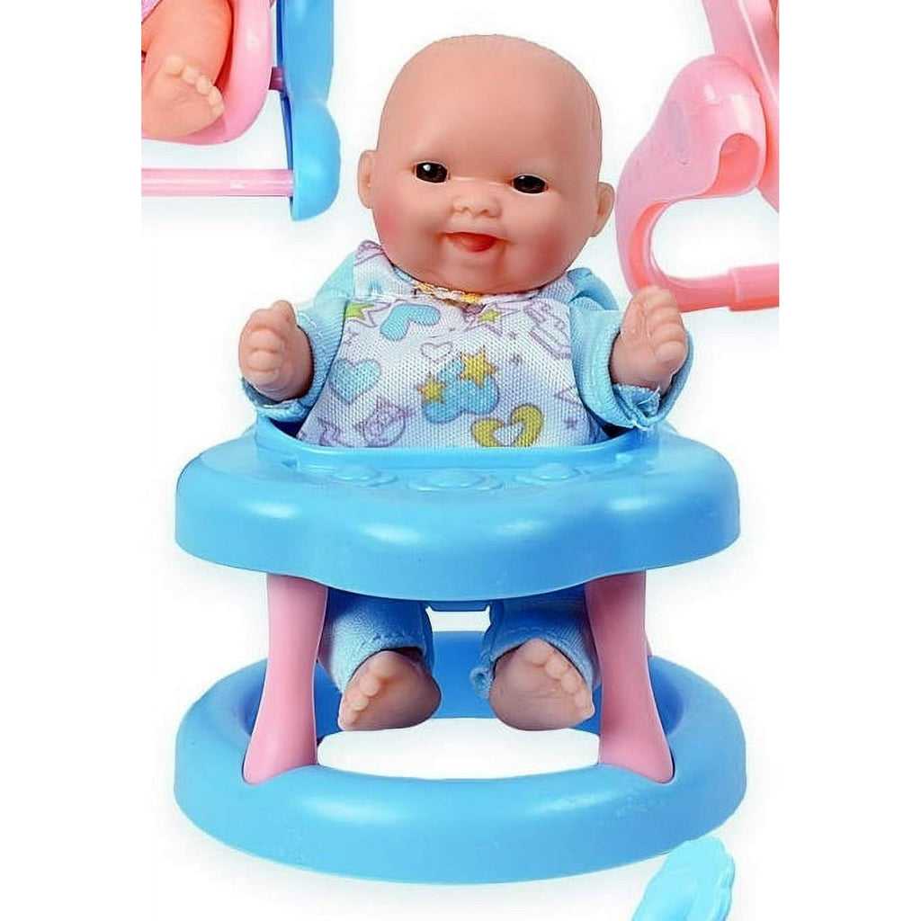 Set Of 6 Scary Baby Mini Dolls With Cradle, High Chair, Walker, Bathtub, Swing, And Baby Seat Scare