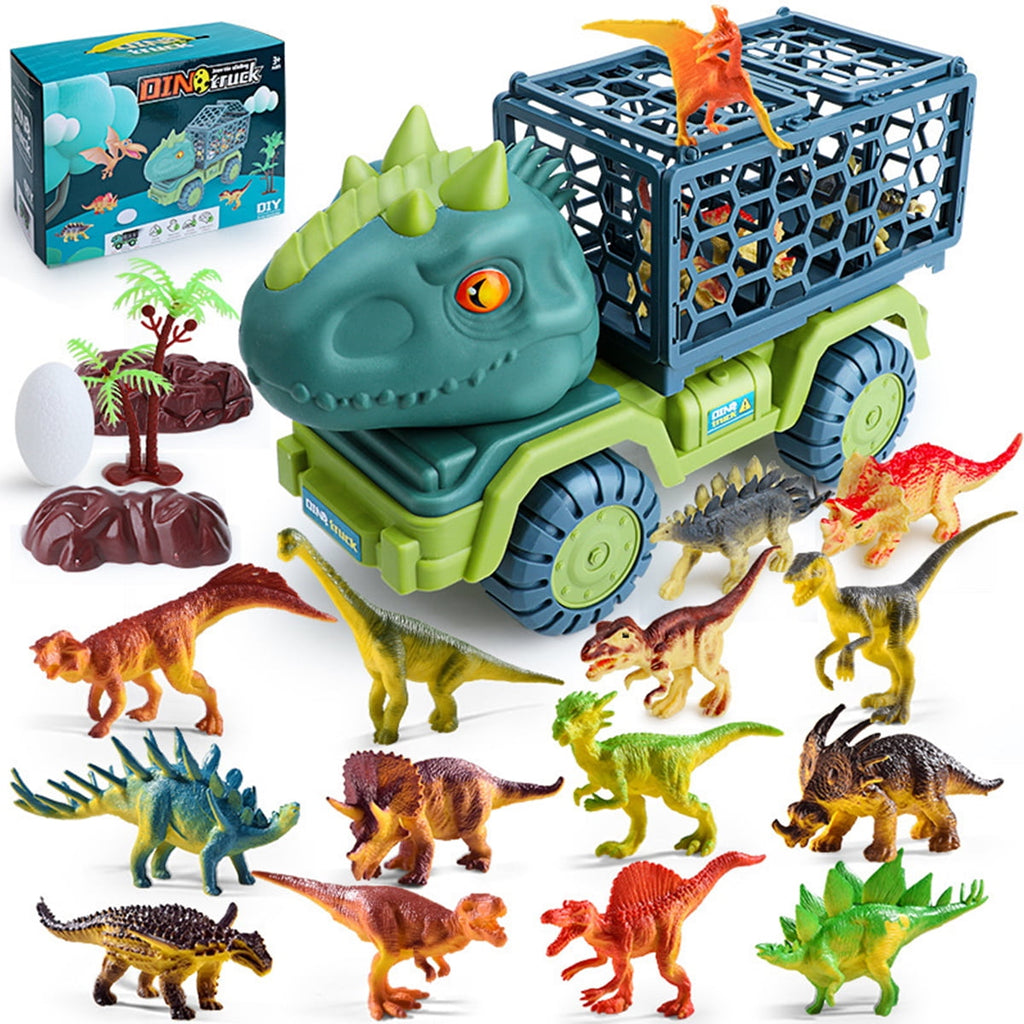 Large Dinosaur Toy Transport Truck, Dinosaur Car Carrier Toys Set with 15 Mini Dinosaurs