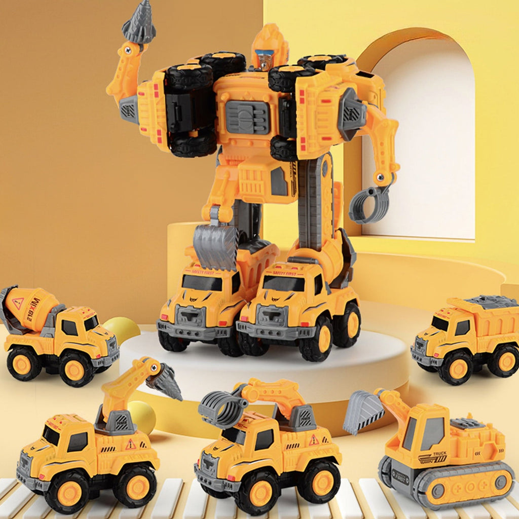 Dinosaur Toys– 5-in-1 Detachable Construction Vehicles Set–Transform Robot Toys Cars
