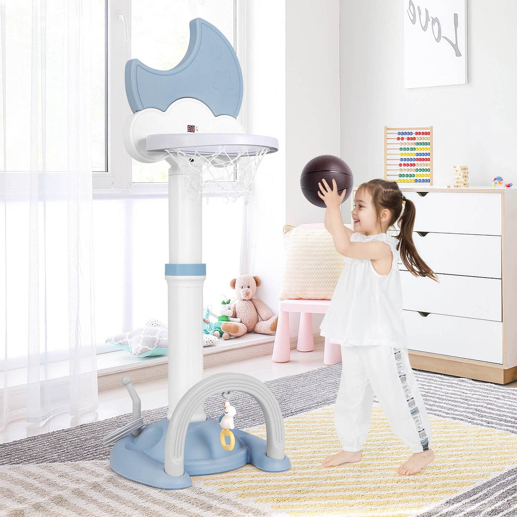 Toddlers Basketball Hoop with Basketball Soccer Golf and Ring Toss Game