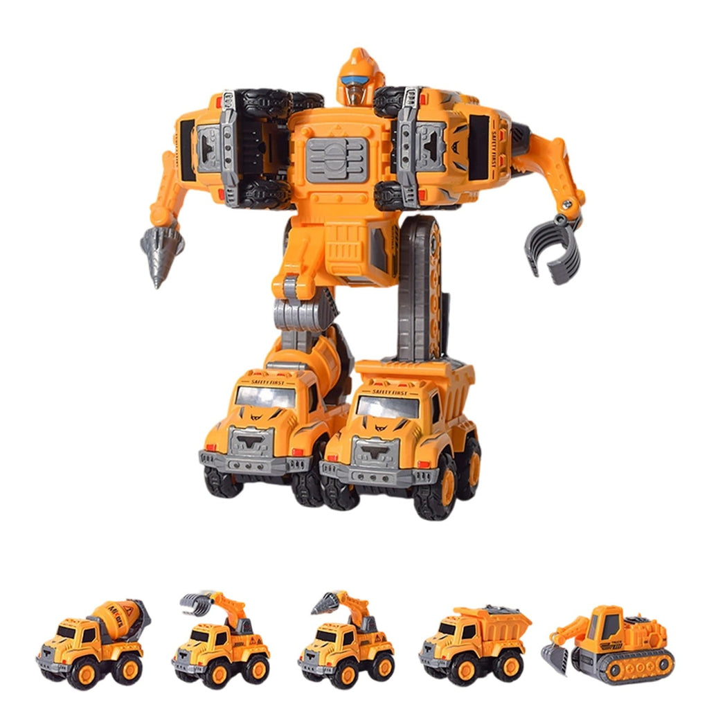 Dinosaur Toys– 5-in-1 Detachable Construction Vehicles Set–Transform Robot Toys Cars