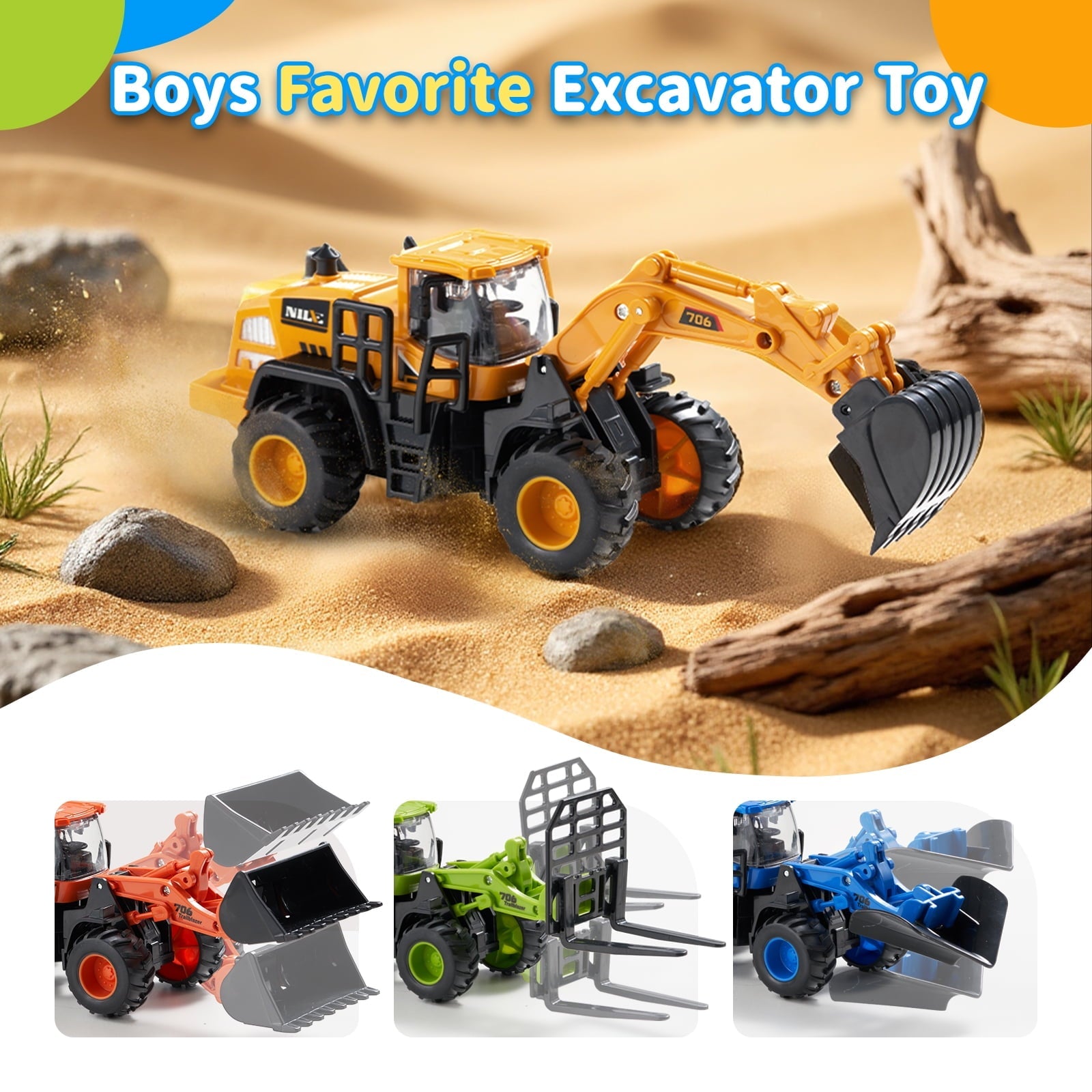 Construction Trucks Toys for Boys, Kids Friction Powered Trucks Vehicles Sandbox Beach Excavator Toys for Boys