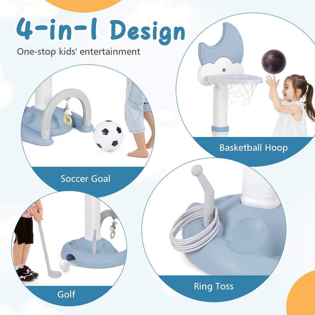 Toddlers Basketball Hoop with Basketball Soccer Golf and Ring Toss Game